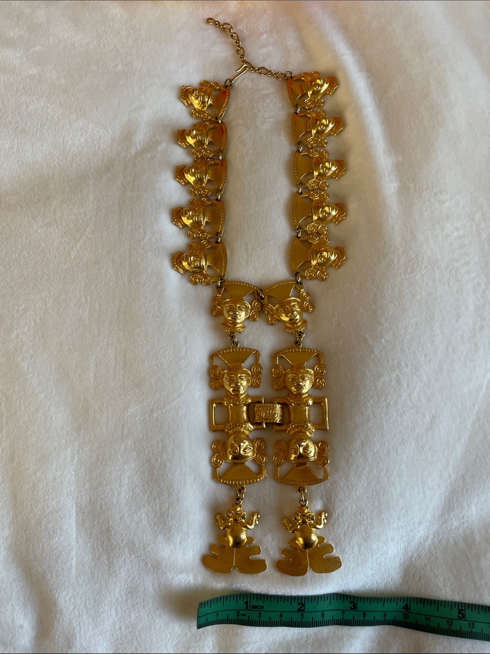 Vintage Kenneth Jay Lane Gold Plated Statement Tribal Mayan Necklace - Picture 9 of 13